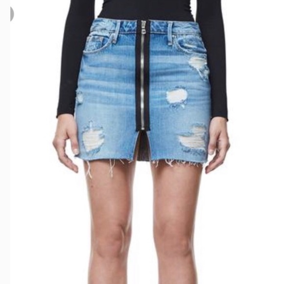 NWT $155~GOOD AMERICAN~Black Zip Up Distressed Denim Jeans Mini Skirt~6/28/Small - Picture 2 of 10